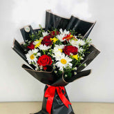 Classic Elegance Red & White Bouquet - Roses with Daisies